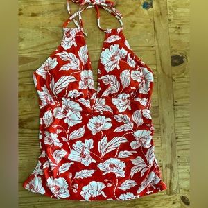 Amazon Yonique Red Floral Halter Tankini - 10
